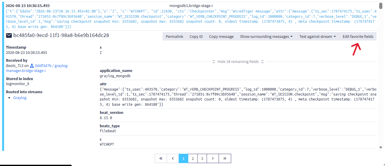 Opening the favorite-fields editor
