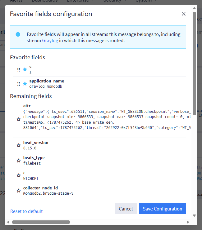 Managing the list of favorite fields