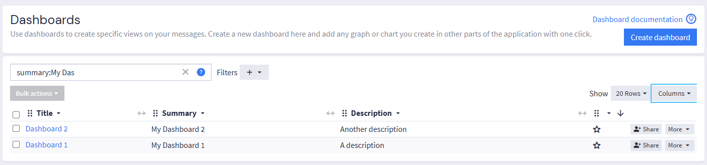 Customizing a table on an overview page