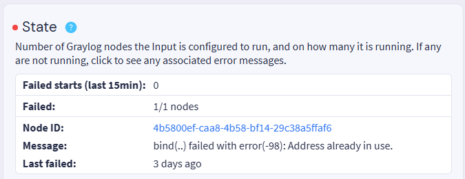 Metric showing input startup errors