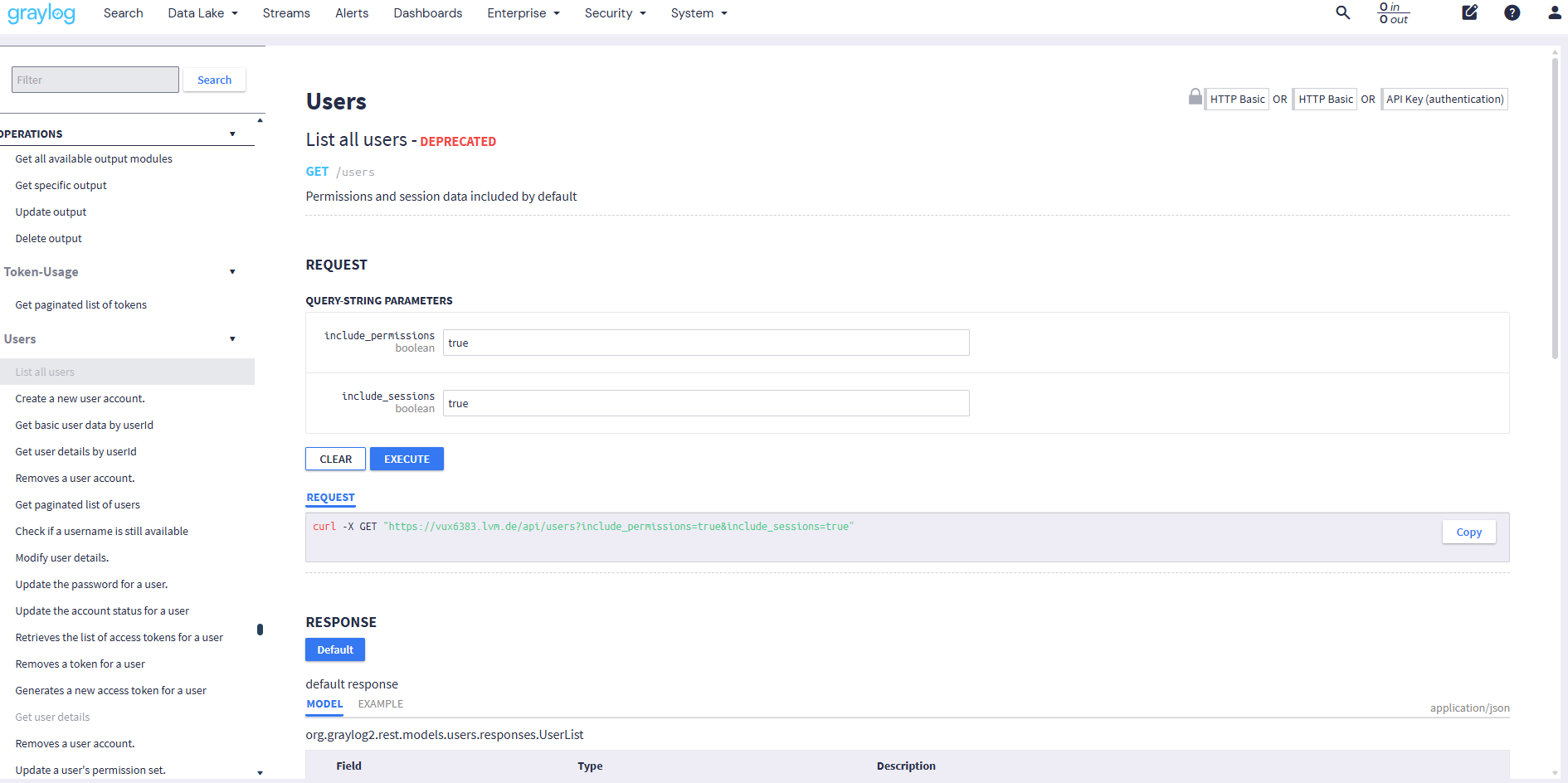 Details for an endpoint in the API Browser